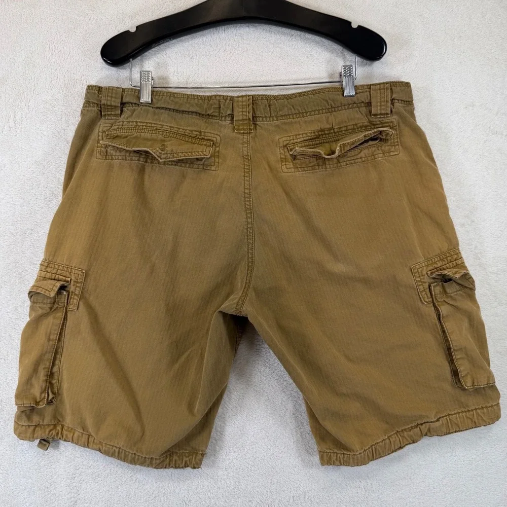 FJ Mens Y2K Cargo Shorts Tan/Brown Size 38 Gorpcore Utility Grunge Wash